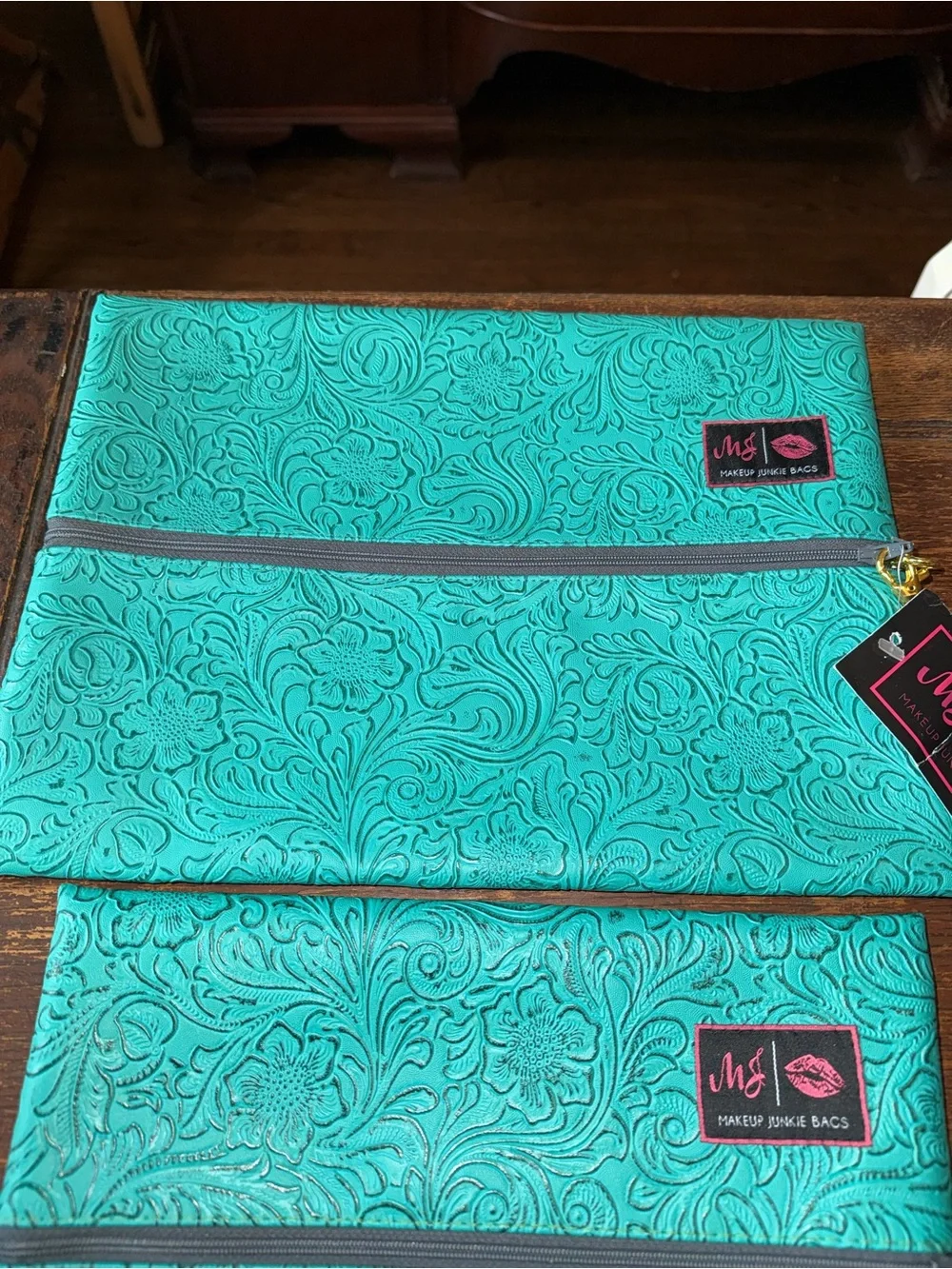 NWT set - 5 Turquoise Dream Makeup Junkie Bags micro, mini, small, medium, large